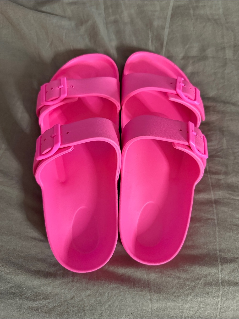 Pink Double-Buckle Slide Sandals